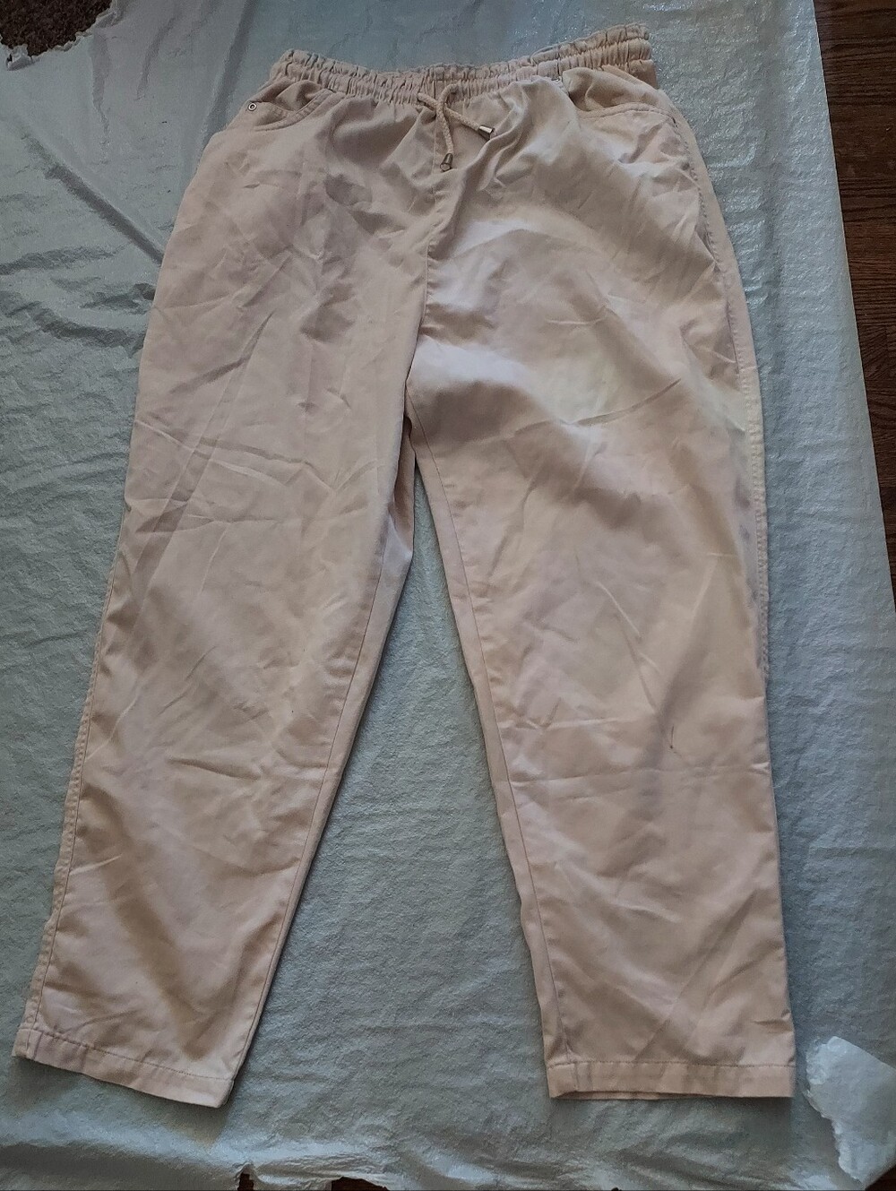 Basic Editions Women's Cream Pants with Drawstring Waist